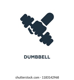 Dumbbell icon. Black filled vector illustration. Dumbbell symbol on white background. Can be used in web and mobile.