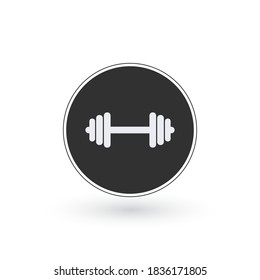 Icono de Dumbbell en círculo, icono de la actividad del gimnasio en estilo moderno y plano. Ilustración vectorial de material aislada en fondo blanco.