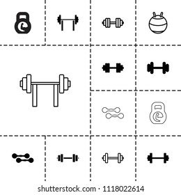 Dumbbell icon. collection of 13 dumbbell filled and outline icons such as barbell, barbell   isolated. editable dumbbell icons for web and mobile.