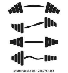 Dumbbell icon. Curved bar shape. Weightlifting equipment tool. Vector fitness graphic.