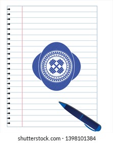 dumbbell icon draw with pen effect. Blue ink. Vector Illustration. Detailed.