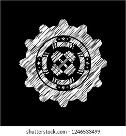 dumbbell icon drawn chalk emblem, retro style, chalk or chalkboard texture