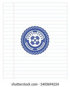 dumbbell icon drawn with pen. Blue ink. Vector Illustration. Detailed.