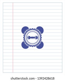dumbbell icon emblem drawn with pen. Blue ink. Vector Illustration. Detailed.
