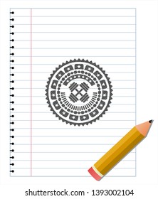 dumbbell icon emblem drawn in pencil. Vector Illustration. Detailed.