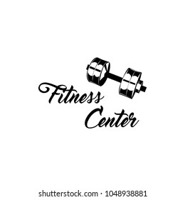 Dumbbell icon. Fitness center symbol logo label emblem. Vector illustration.