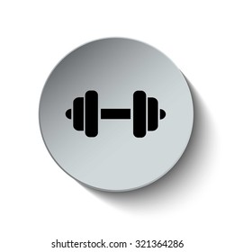 Dumbbell icon. Fitness icon. Rounded button. Vector Illustration. EPS10