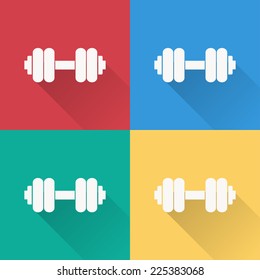 dumbbell icon , flat design on 4 color background