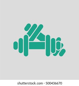 Dumbbell icon. Gray background with green. Vector illustration.