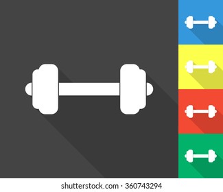 dumbbell icon - gray and colored (blue, yellow, red, green) vector illustration with long shadow