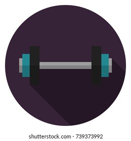 Dumbbell icon. Illustration in flat style. Round icon with long shadow.