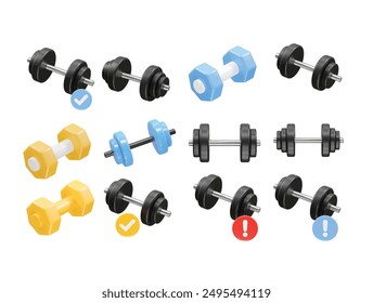 Dumbbell icon illustration vector 3d rendering icon set