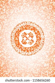 dumbbell icon inside abstract emblem, orange mosaic background