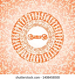 dumbbell icon inside abstract emblem, orange mosaic background