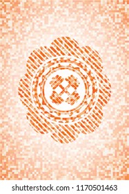 dumbbell icon inside abstract orange mosaic emblem