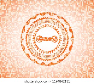 dumbbell icon inside abstract orange mosaic emblem