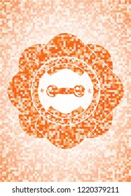 dumbbell icon inside abstract orange mosaic emblem