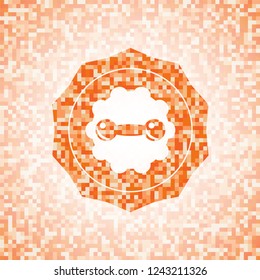 dumbbell icon inside abstract orange mosaic emblem with background