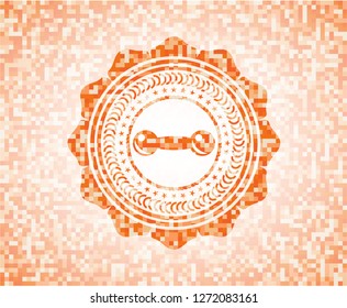 dumbbell icon inside abstract orange mosaic emblem with background