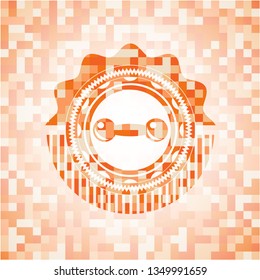 dumbbell icon inside abstract orange mosaic emblem