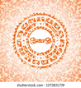 dumbbell icon inside abstract orange mosaic emblem