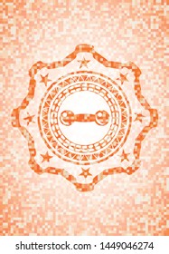dumbbell icon inside abstract orange mosaic emblem