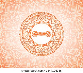 dumbbell icon inside abstract orange mosaic emblem