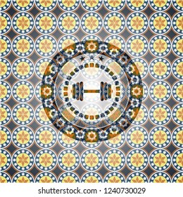 dumbbell icon inside arabesque badge. arabic decoration.