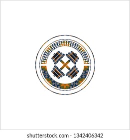dumbbell icon inside arabesque badge background. arabic decoration.
