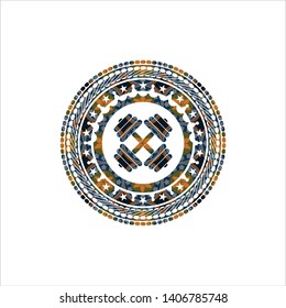 dumbbell icon inside arabesque badge. arabic decoration.
