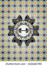 dumbbell icon inside arabesque badge. arabic decoration.