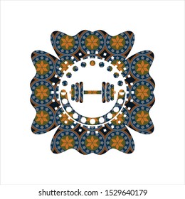 dumbbell icon inside arabesque badge background. arabic decoration.