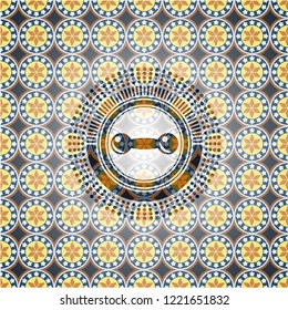 dumbbell icon inside arabesque emblem background. arabic decoration.