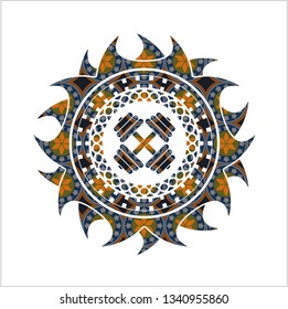 dumbbell icon inside arabesque emblem. arabic decoration.