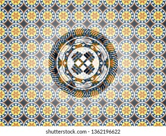 dumbbell icon inside arabesque emblem. arabic decoration.