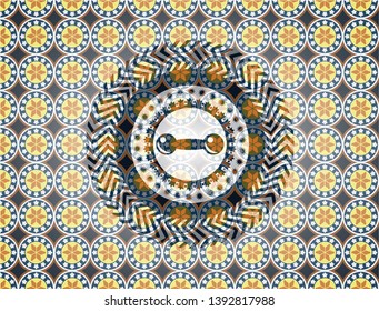 dumbbell icon inside arabesque emblem background. arabic decoration.