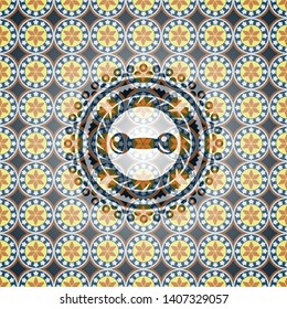 dumbbell icon inside arabesque emblem. arabic decoration.