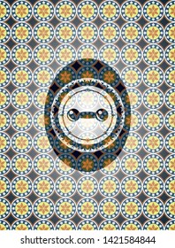 dumbbell icon inside arabesque emblem. arabic decoration.