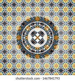 dumbbell icon inside arabesque emblem. arabic decoration.