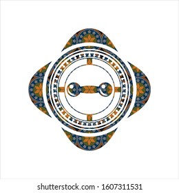 dumbbell icon inside arabesque emblem background. arabic decoration.