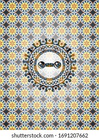 eine Hantel-Ikone innerhalb eines arabischen Emblems. arabische Dekoration.