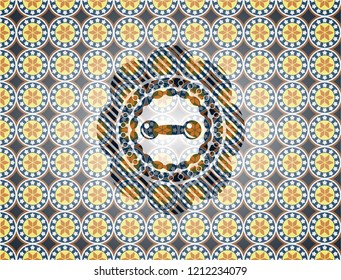 dumbbell icon inside arabesque style badge. arabic decoration.