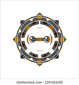 dumbbell icon inside arabesque style badge. arabic decoration.