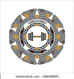 dumbbell icon inside arabesque style badge. arabic decoration.