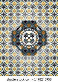 dumbbell icon inside arabesque style badge. arabic decoration.