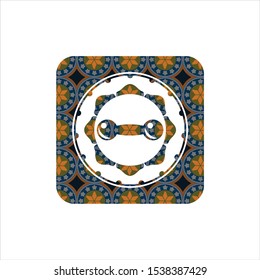 dumbbell icon inside arabesque style badge. arabic decoration.