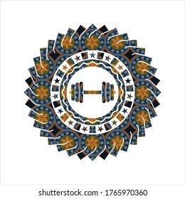 dumbbell icon inside arabesque style badge. arabic decoration. 