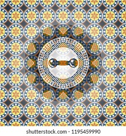 dumbbell icon inside arabic style badge. Arabesque decoration.
