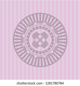 dumbbell icon inside badge with pink background