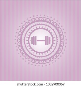 dumbbell icon inside badge with pink background